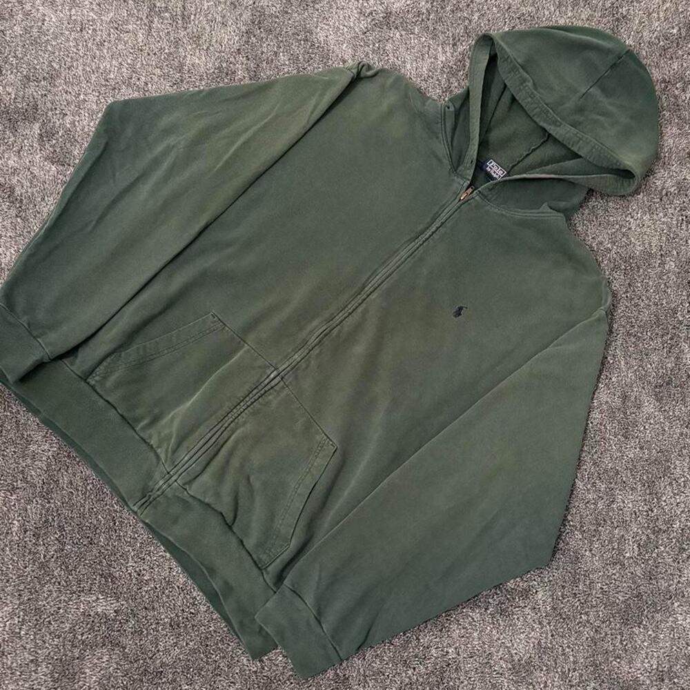 Polo Ralph Lauren Zip Hoodie Mens XL Waffle Heavy Olive Green Vintage